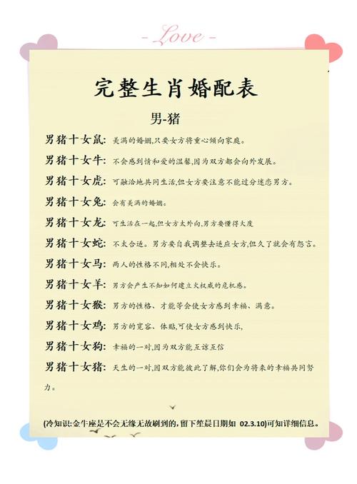 十二生肖最佳配对表属猪,十二生肖属猪的和什么最配
