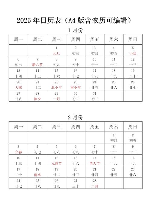 2025年旧日历表,2025年日历带农历
