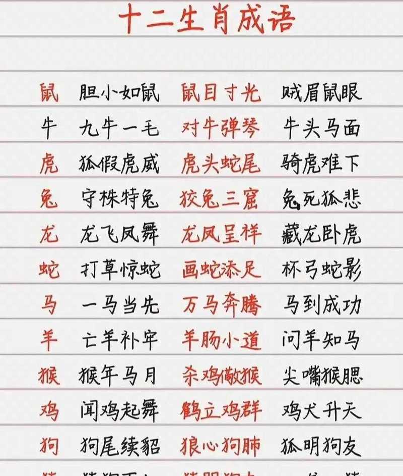 十二生肖成语48个,十二生肖成语全部排列